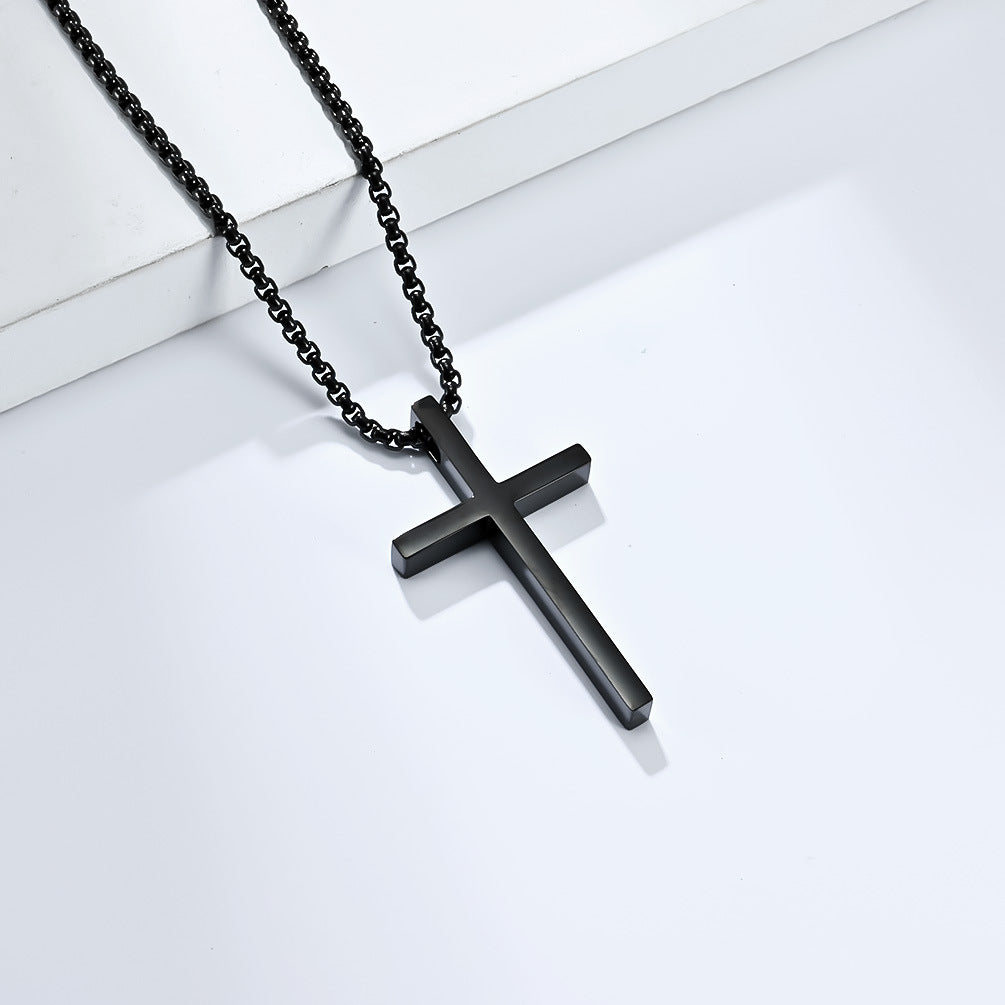 Wholesale Unisex Simple Titanium Steel Cross Pendant Necklace Matte Niche Unique Men's Women's Sweater Chain Pendant